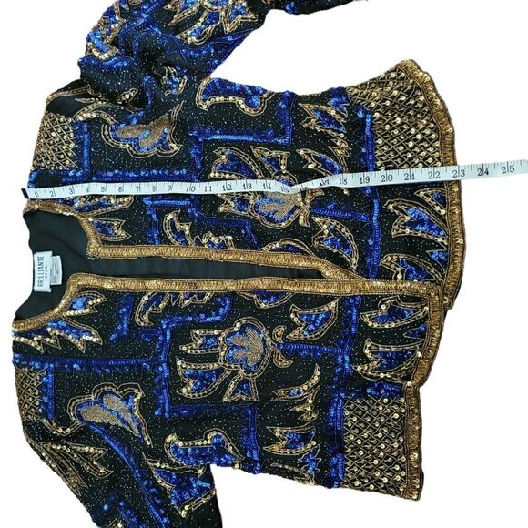Vintage Silk Beaded Sequin Brilliante Blazer Dinner Jacket by JA Blue Black - Picture 8 of 11